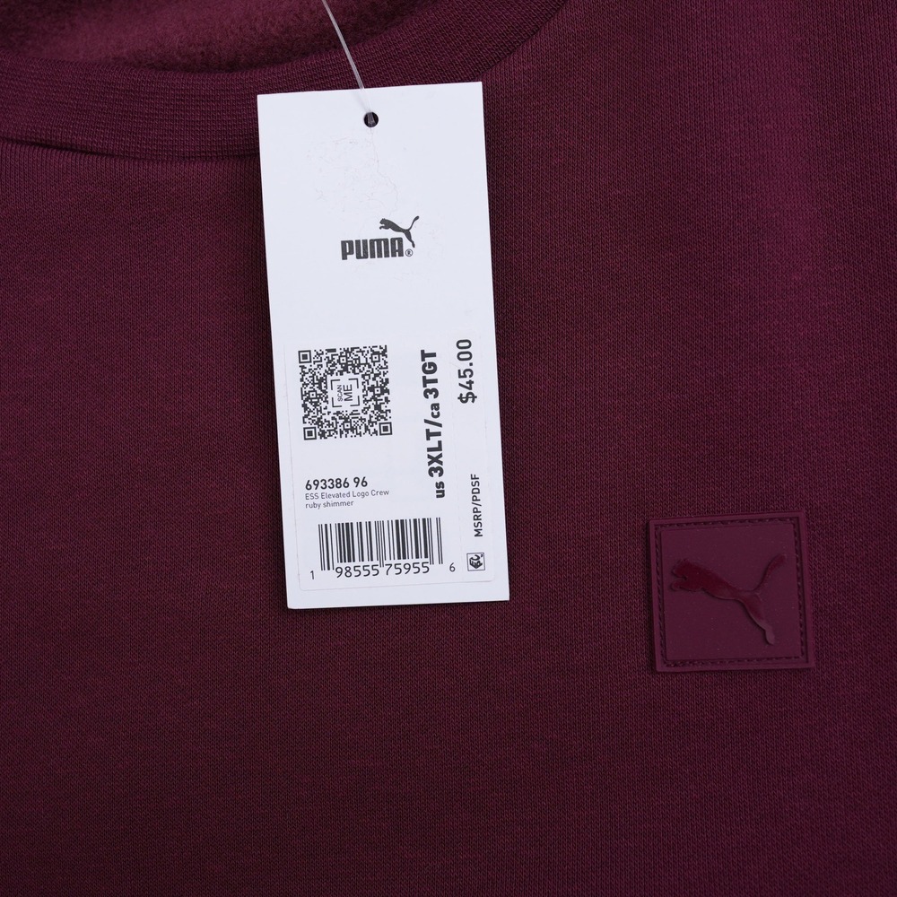 Puma ESS Elevated Logo Crew Sweatshirt Mens 3XLT Ruby Shimmer Burgundy New - Picture 8 of 11